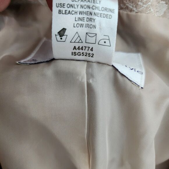 Susan Graver Jacket Large Floral Jacquard Ribbon Trim Button Tan Gold A44774 - Picture 13 of 14